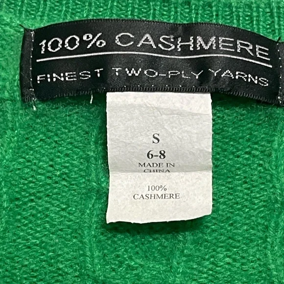 100% Cashmere 2 Ply Yarns Fisherman Cable Knit Small Green Crew Neck Sweater - Picture 4 of 7